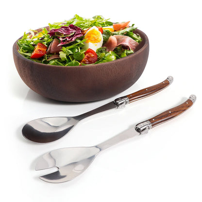 2pc/Set Stainless Steel Salad Spoons Laguiole Style Salad Stirring Spoon Slotted Spoon Wood Grain Plastic Salad Serving Utensils