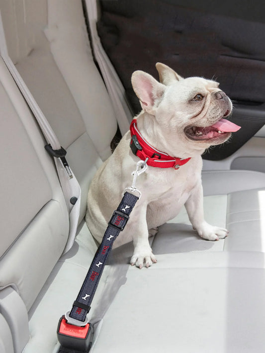 1pc-Adjustable denim dog car seat belt metal buckle - suitable for all sizes of retractable pet safety harnesses