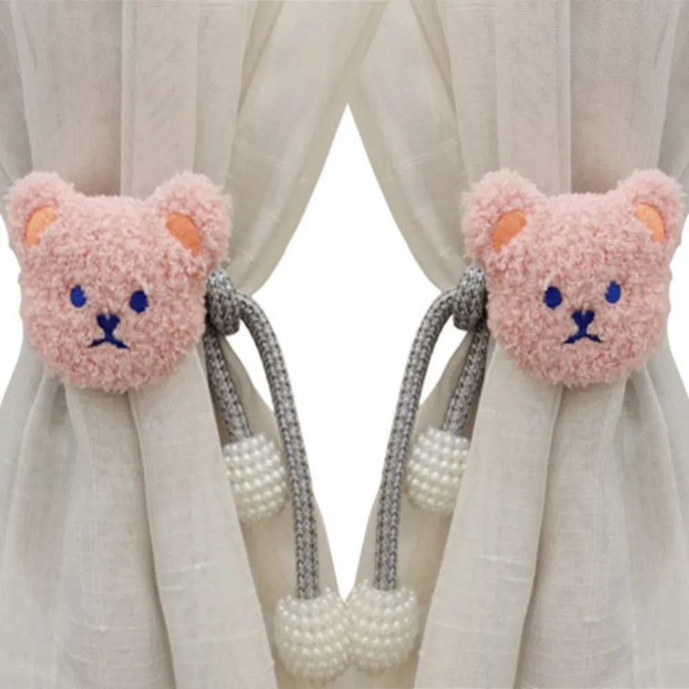 2Pcs Ins Cartoon Bear Curtain Cute Plush Window Curtain Buckles 3D Decorative Bear Curtain Tieback Curtain Accessories