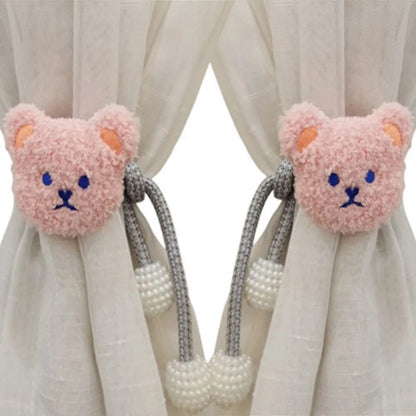 2Pcs Ins Cartoon Bear Curtain Cute Plush Window Curtain Buckles 3D Decorative Bear Curtain Tieback Curtain Accessories