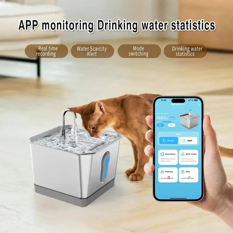 4.0L Stainless Steel Water Fountain For Cat With App Control Smart Automatic Intelligent Pets Water Dispenser Cats Dogs Products
