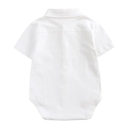 Baby Boys Clothes Infant White Long/Short Sleeve Shirt Lapel Bodysuits Detachable Bow Tie 0-24 Months Newborn Baby Blouses