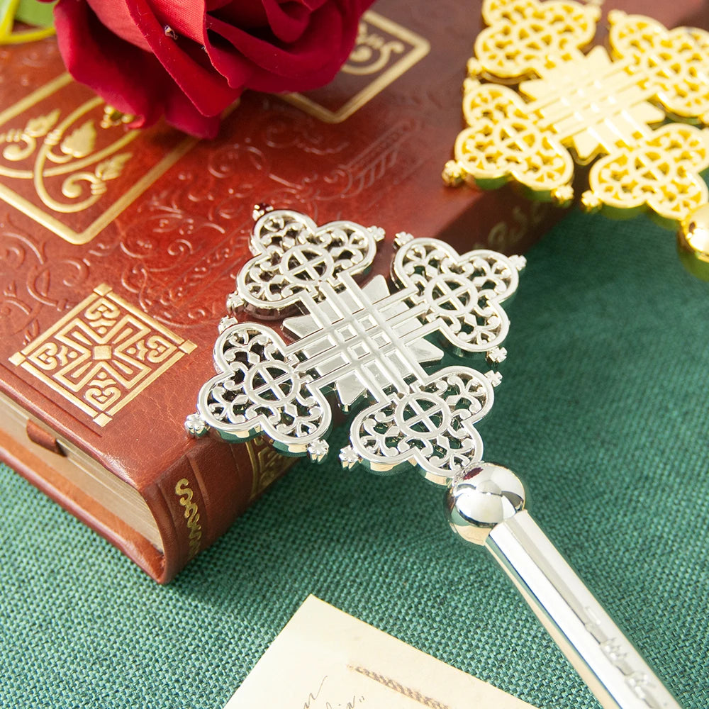 HT Orthodox Church Product Supplier Jesus Crucifix Small Handheld Gold Plated Cross Church Home Ritual Accessory