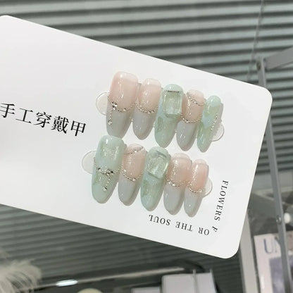 10Pcs Almond Pink Handmade Nails Set Press on Nails Long Ballet Fake Nail Simple Wearable Full Cover Nail Tips Press on Nails