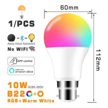 LED Smart Light Bulb, Color Changing Alexa Light, RGB Smart Lamp That Work With Alexa, E27 B22 Base,16 Million Colors,Dimmable
