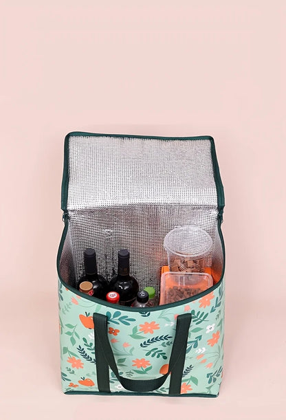 Large Reusable Grocery Bag - Keeps Food Hot/Cold for Hours, Durable Zipper Top, Spacious Interior with Storage Pockets