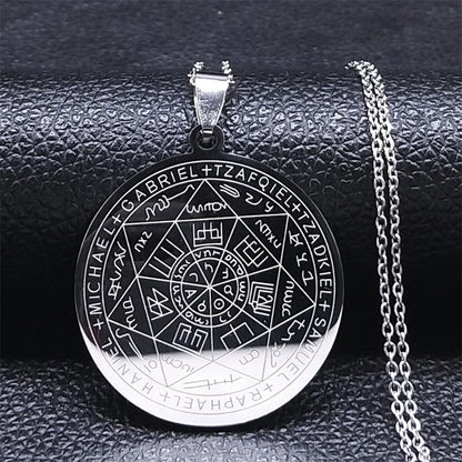 Seven Archangels Amulet Stainless Steel Necklaces Men Seal of Salomon Talisman Christian Protection Jewelry collar hombre N1162