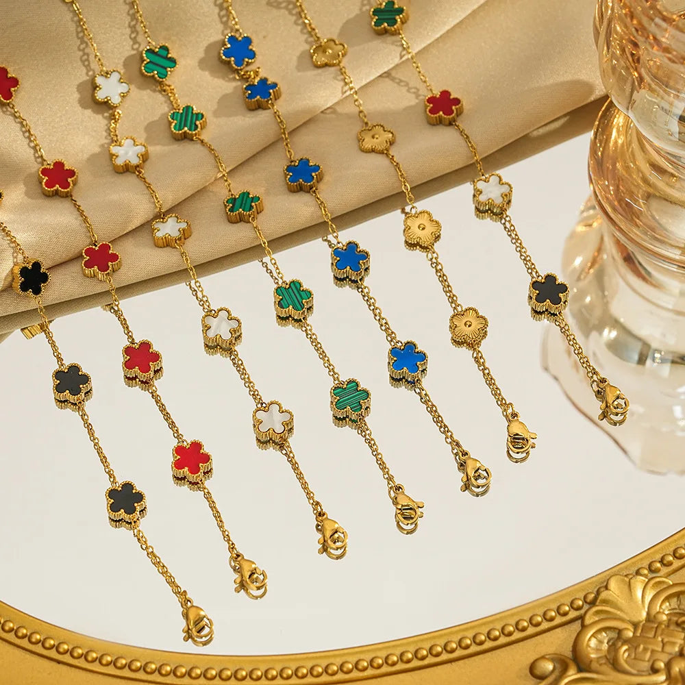 316L Stainless Steel Lucky Five-Leaf Flower Pendant Bracelets For Women Five-Petal Clover Collarbone Chain Exquisite Jewelry