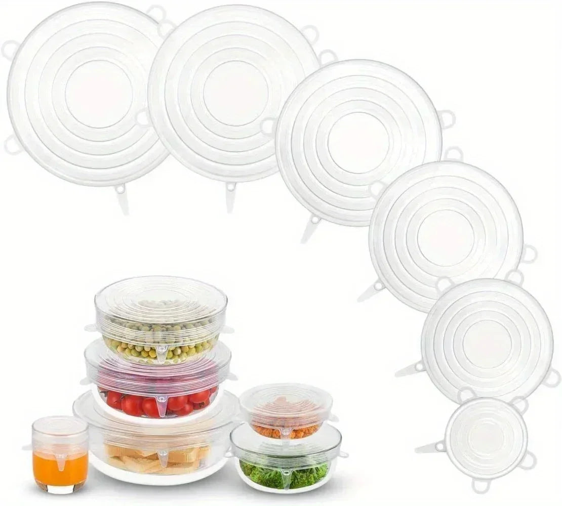 6pcs Silicone Stretch Lids, Food Bowl Covers, Reusable Food Saving Cover, Stretchable Multifunctional Fruit And Vegetable