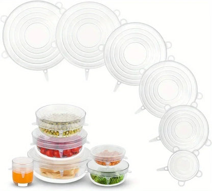 6pcs Silicone Stretch Lids, Food Bowl Covers, Reusable Food Saving Cover, Stretchable Multifunctional Fruit And Vegetable