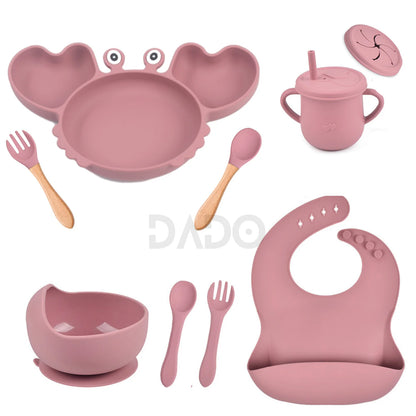 Customized Baby Silicone Feeding Set with Suction Cup Personalized Name Dish Divided Plate Bowl Spoon Cute Kid Eating Tableware