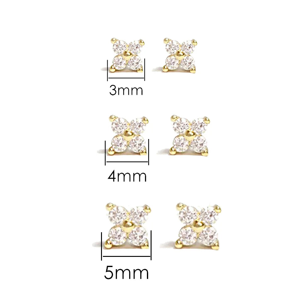 Dainty Flower Stainless Steel Butterfly Stud Earrings for Women Cartilage Ear Ring Cute Zircon Gold Color Clover Jewelry Gift