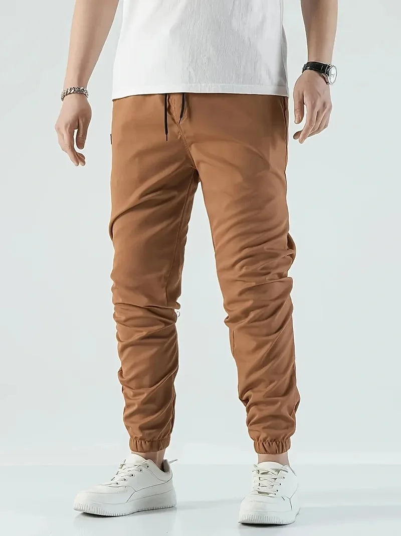 Joggers' Sports Pants, Men's Pants, Track And Field Sports Casual Solid-color Patchwork Pants, Slightly Elastic Trendy Pants