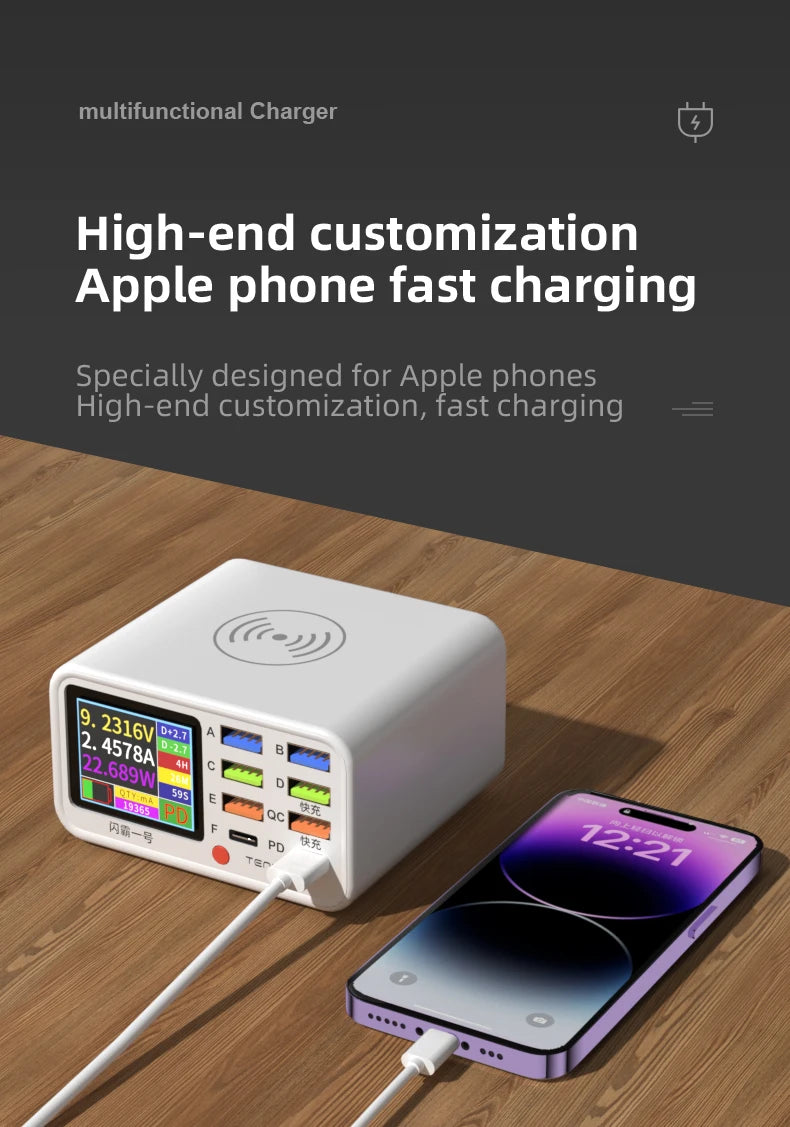 Multi functional 8-port USB Wireless Fast Charging Station Visual Current Detection Charger For Mobile Phone iPad Flash Charging