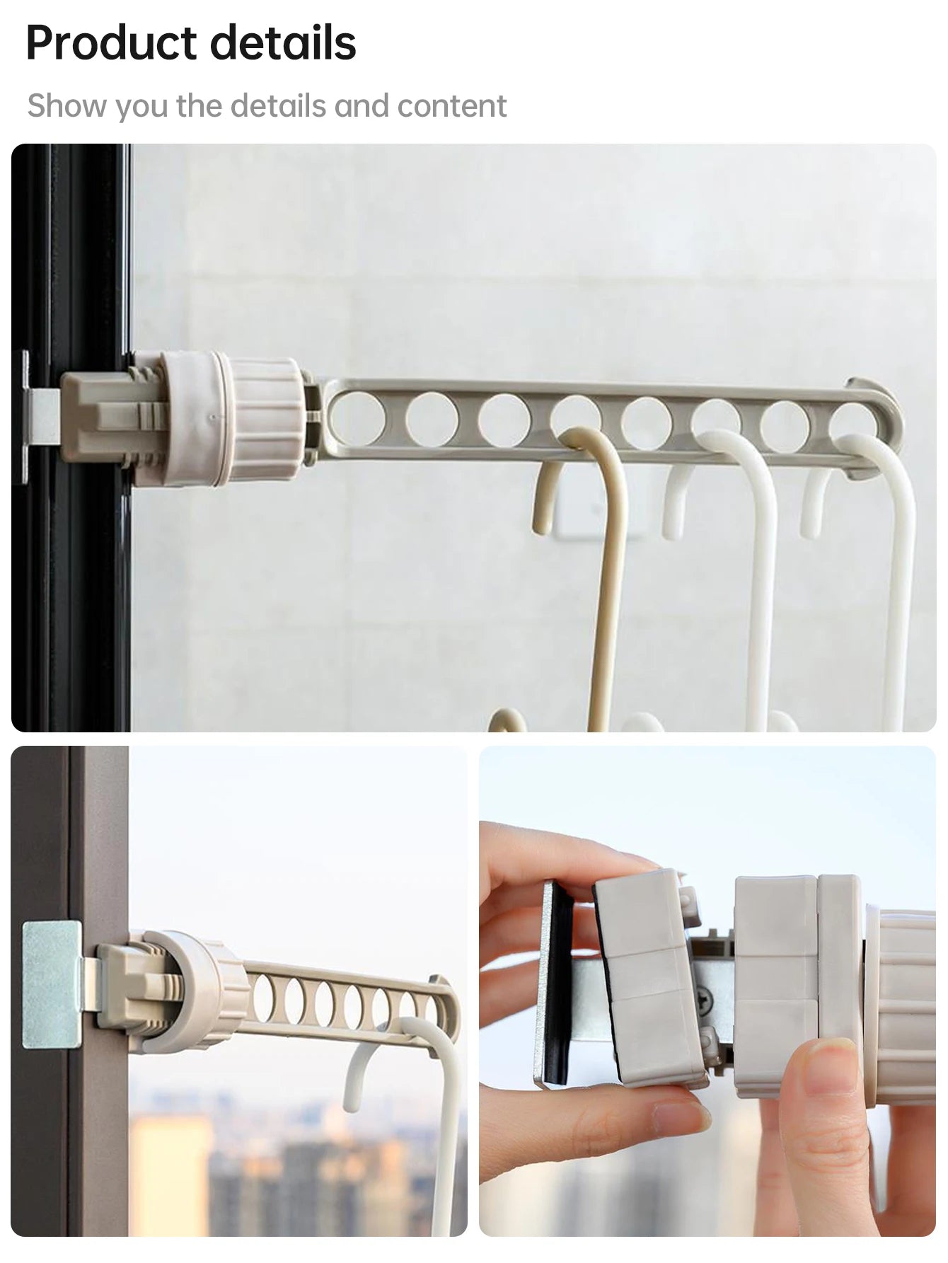 Drying Rack Balcony Clothes Drying Rack Wall Mounted Clothes Drying Rack Bathroom Drying Rack Indoor Space Saving 8 Holes