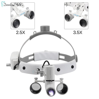 2.5X/3.5X  Dental LED Light Lamp Binocular Loupes Brightness Spot Adjustable Dental Lab 5W Headlamp For Surgical Headlight