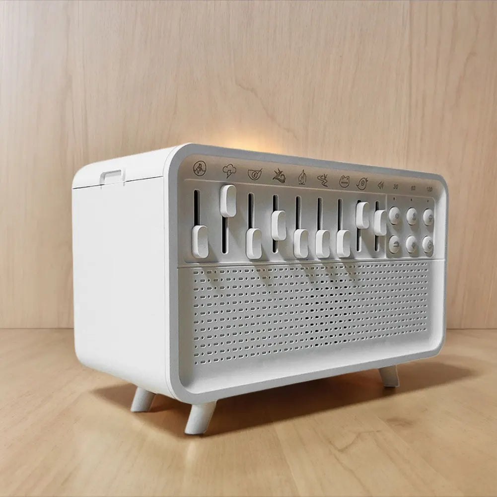 White Noise Sleep Sound Machine Flame Air Diffuser Humidifier with BT Speaker and Night Light Essential Oil Diffuser for Bedroom