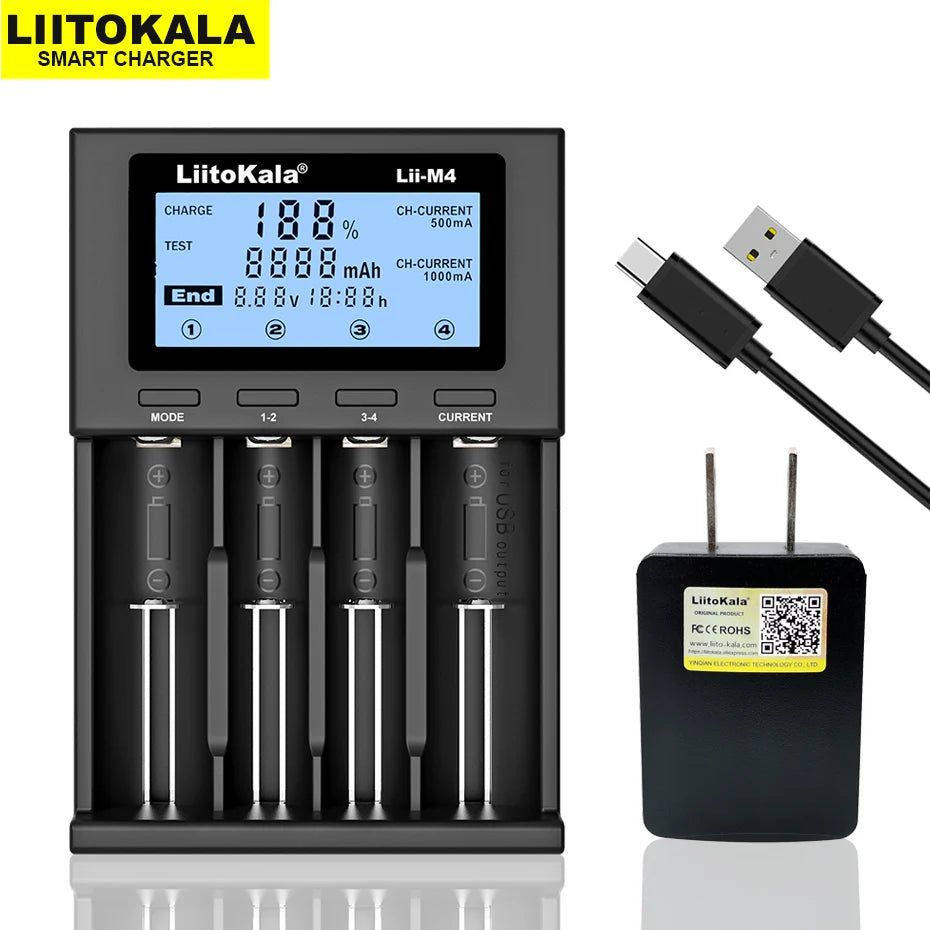 LiitoKala Lii-M4 Lii-CH4 18650 Charger LCD Display Universal Smart Charger Test Capacity 26650 18650 21700 AA AAA Battery 4slot