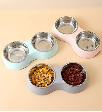 Double Pet Food Bowl Stainless Steel Drinkware Pet Drinking Food Dog Food Puppy Feeding Supplies Kitten Food Water Accessories