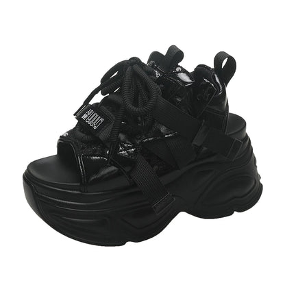 8.5cm Summer Women Leather Chunky Sandals High Platform Trainers Breathable Casual Slippers Shoes New Woman Heels Wedge Sneakers