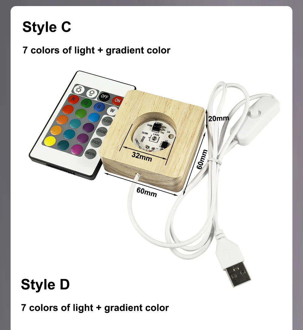 Wood Desktop Decorative Lights Light Base Night Light Wooden Led Usb Display Light Display Stand Lamp Holder Lamp Art Ornament