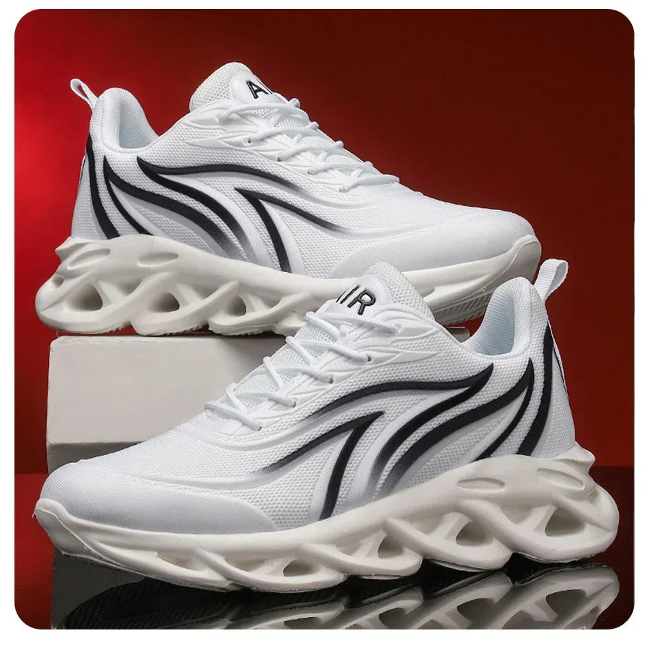 Stylish Running Shoes Men's Flame Printed Sneakers Knitted Sneakers Blade Cushioned Jogging Sneakers Lightweight Tenis Masculino