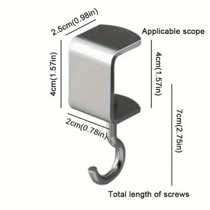 2pcs 360° Rotatable Steel Table Hooks - Detachable, Non-Destructive Installation for Office Desks, School Dormitories