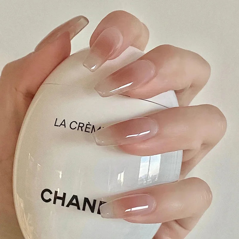 24Pcs Almond Pure Handmade Press On Nails Full Cover Butterfly French Pearl Diamond False Nails Wearable Manicure Nail Tips Art