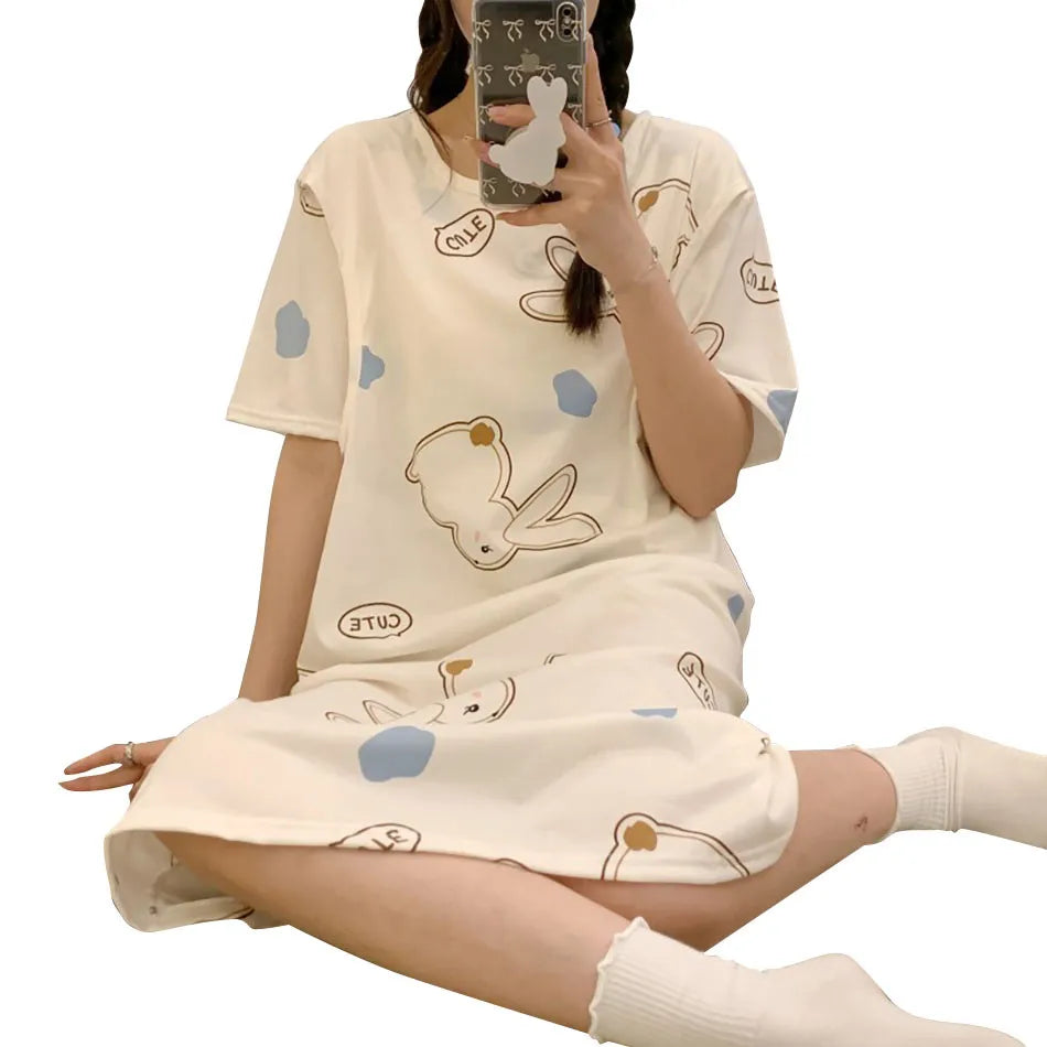 Maternity Clothings Nursing Dresses Breastfeeding Sleepwear Pattern Printing Cheerful and Lively Girl Feeling for Pregnant Women