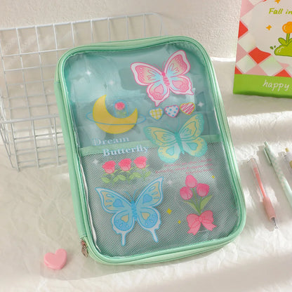 Cartoon PVC Stationary Organzier Pouch Big Capacity Storage Pens Eraser Students Pencil Bags