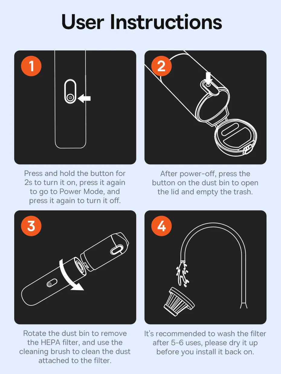 Baseus A5 Air Car Vacuum Cleaner 2-in-1 Powerful Wireless Cleaner Strong Suction Handheld Car Cleaning Portable Home Appliance