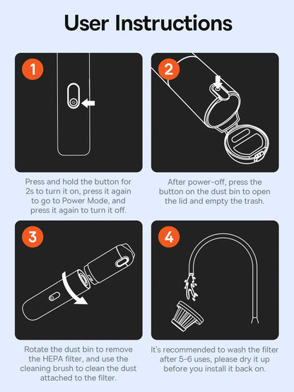 Baseus A5 Air Car Vacuum Cleaner 2-in-1 Powerful Wireless Cleaner Strong Suction Handheld Car Cleaning Portable Home Appliance