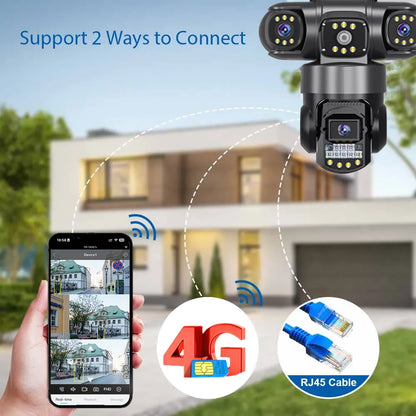 CCTV 3 Lens Video Surveillance Camera Wifi Network Camera 4G SIM Card Wireless 360 Monitor Outdoor Waterproof Security Cameras