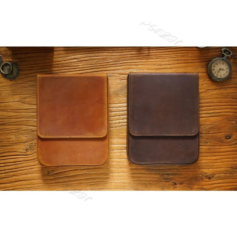 Crazy Horse Leather Pen Box Handmade Magnetic Drawer Style Student Pen Bag Storage Box Office Student Supplies