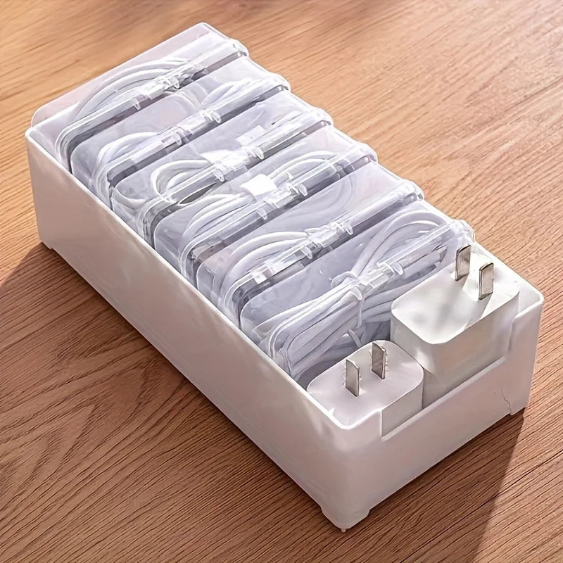 Plastic Cable Organizer Box Set with 7 Clear Storage Trunks - Non-Waterproof, Multipurpose Desktop Cord Management