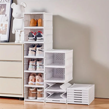 3-layer Transparent Shoes Box Thickened Foldable Sneaker Shoe Organizers Stackable Dustproof High-top Cabinet Shoe Rack Shelf