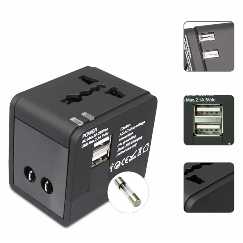 Universal Travel Adapter with USB - Worldwide All-in-One Smart Power Converter Socket