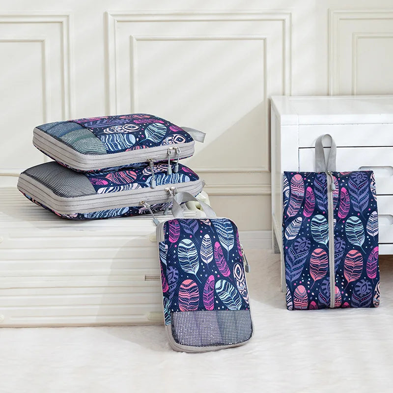 4pcs Compression Storage Bag Large Capacity Foldable Packing Cubes Washable Expandable Luggage Storage Bags Set