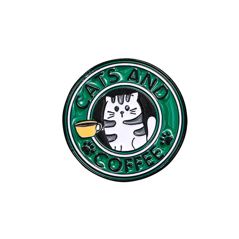 Creative Coffee Enamel Brooch Spaceship Coffee Elements Need By Coffee Power Books Cat Coffee Cups Metal Badge Lapel Pin Jewelry