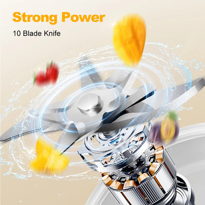 Electric Juicer 10 Blades Portable Blender LED Digital Display Small Juice Cup Rechargeable Wireless Household Milkshake Juice