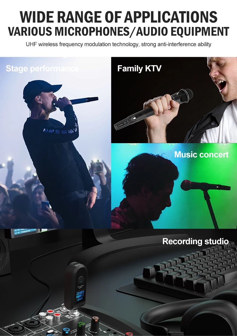 Wireless Microphone Transmitter Receiver System UHF XLR Adapter System for Dynamic Microphone Guitar Audio Mixer PA System DGNOG
