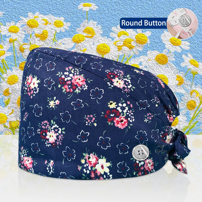 Cotton Lab Work Scrubs Caps Flower Printing Medical Scrubs Women Surgical Caps Health Service Caps Operator Hats Nursing Hats