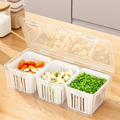 New 3 Grid Refrigerator Food Fresh-keeping Box Ginger Garlic Onion Pepper Storage Box Fruit Vegetable Basket Kitchen Organizer