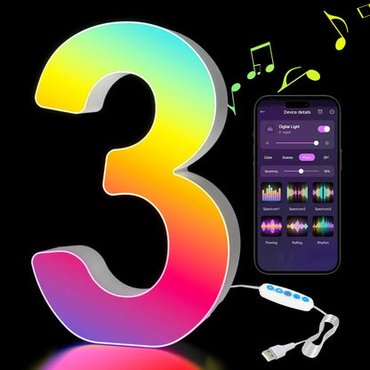 Smart LED Letters Lights Alphabet Light Decorative Name Letter Number Lamp Night Light USB MeRGBW App Music Sync Logo Game Home