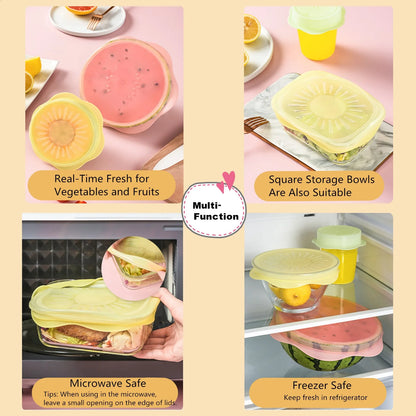 Silicone Stretch Lids Set for Food Storage, 6 PCS of Fruit Pattern Food-grade Sealing Covers for Fresh-keeping