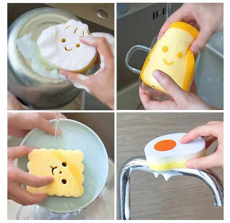 Cute Magic Sponge Kitchen Cleaning Tools Gadgets Dishwashing Sponges Egg Toast  Kawaii Items  Bathroom Dishwasher