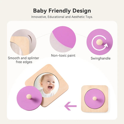 Baby Wooden Montessori Toys Mirror Tummy Time Infant Mirror Black White Contrast Visual Stimulation Sensory Development Toys