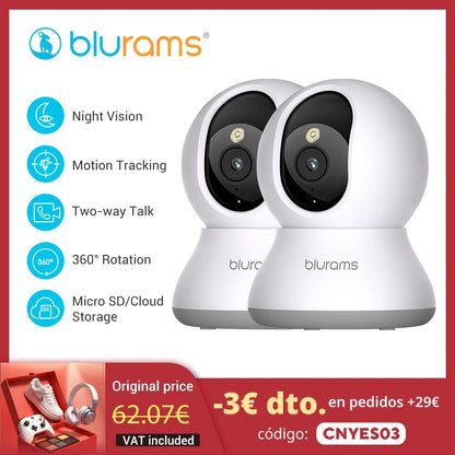 2 Pcs Blurams Indoor Security Camera 2K, Home Security Camera for Dog/Elder, Security Camera with One-Touch Call Update A31S-2pc