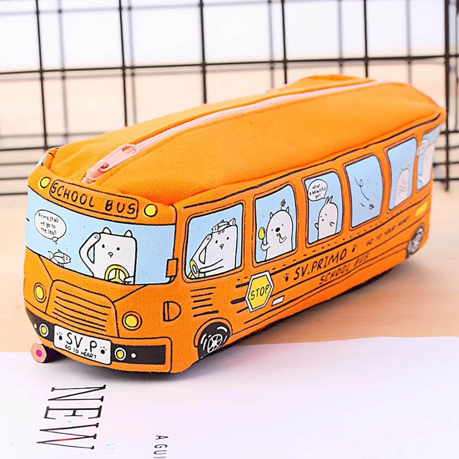 1PCS Creative Large Capacity Student Bus Cartoon Car Pencil Bag Office Culture and Educational Supplies