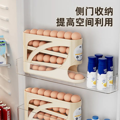 Large Capacity 30 Eggs Holder for Fridge Auto Rolling Egg Organizer, Space-Saving, 4 Tiers Fridge Egg Rack Eggs Dispenser
